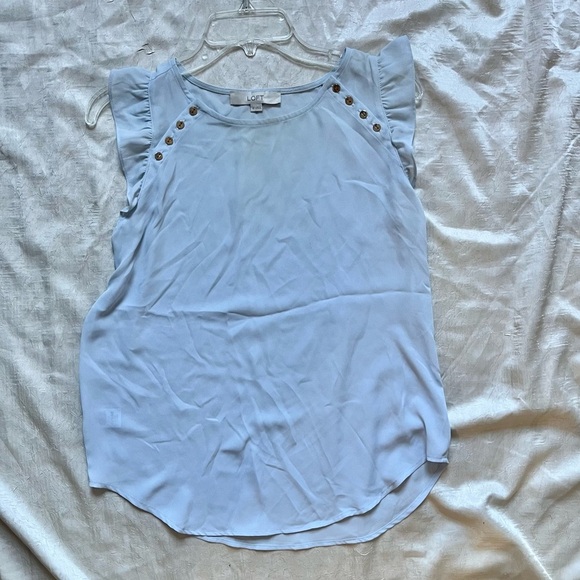 LOFT Sky Blue Sheer Flutter Sleeve Blouse - Picture 1 of 6